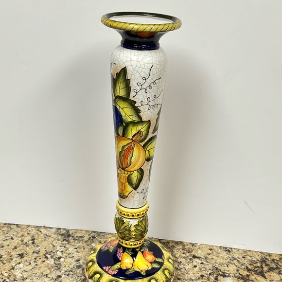 Vintage Hand painted Ceramic Candleholder with Fruits Motif - Picture 15 of 16